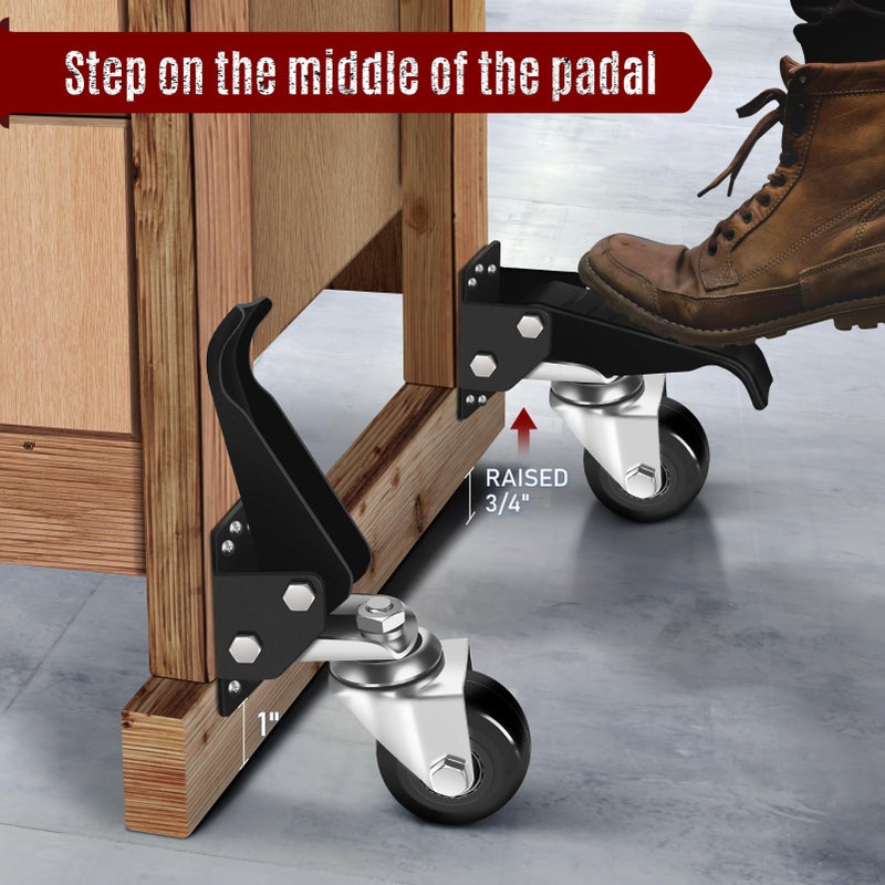 SPACECARE Workbench Casters Retractable Casters Kit 900Lbs, 4 Heavy Duty Casters Side Mounted All Steel Construction Urethane, Bonus Install Template, 4 Pack - Image 5